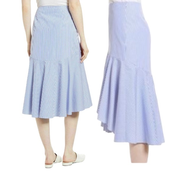 Nordstrom Signature Blue and White Striped Pleated Asymmetrical Skirt Size 12 - Picture 2 of 16